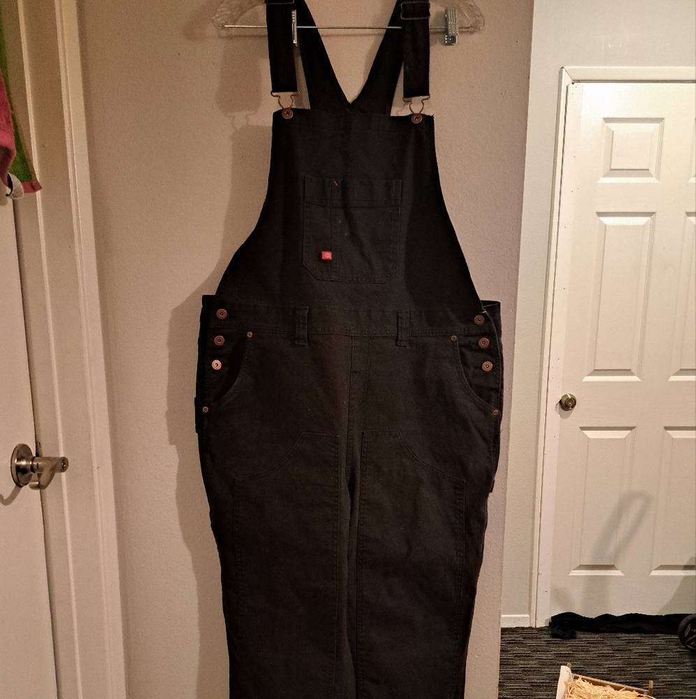Women's Dickies Double Front Duck Bib Overalls | Rinsed Black | Machine Wash